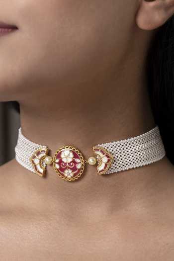 Buy_Manner_Pink Meher Pearl Gulaabi Choker _at_Aza_Fashions