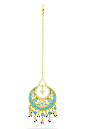 Buy_Manner_Blue Beads, Pearls Feroza Maangtikka _Online_at_Aza_Fashions