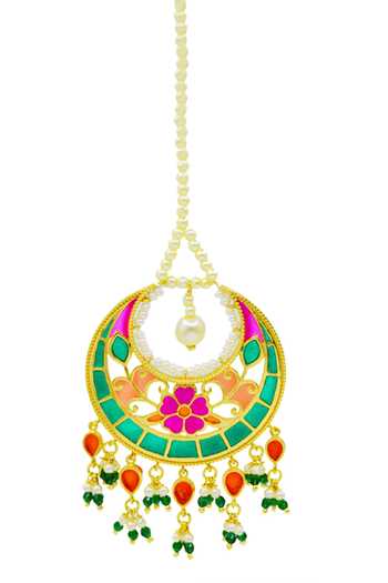 Buy_Manner_Multi Color Beads, Pearls Phulkaari Maangtikka _Online_at_Aza_Fashions