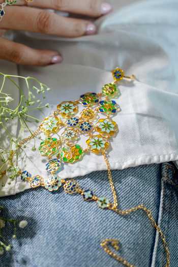 Shop_Manner_Gold Plated Gul Flower Carved Haathphool _at_Aza_Fashions