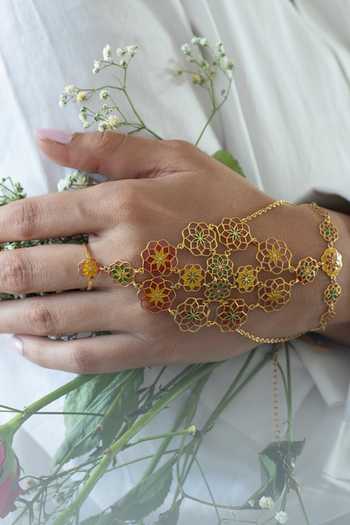 Shop_Manner_Gold Plated Gul Phulkaari Haathphool _at_Aza_Fashions