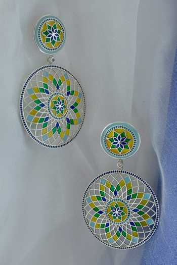 Buy_Manner_Blue Imitation Gemstones Ruya Floral Motif Earrings _at_Aza_Fashions
