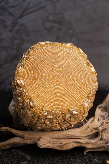 Nayaab By Sonia_Gold Beads, Stones, Crystals, Tassels Kundan Work Silk Potli Bag And Chain _Online