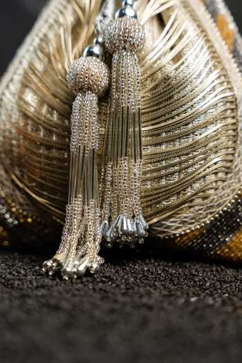 Nayaab By Sonia_Gold Beads, Tassels, Metallic Thread Work Silk Potli Bag And _Online_at_Aza_Fashions