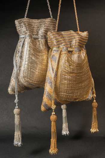 Buy_Nayaab By Sonia_Gold Tassels, Metallic Thread Work Silk Potli Bag And _Online_at_Aza_Fashions
