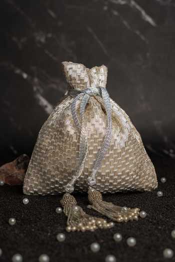 Buy_Nayaab By Sonia_Silver Beads, Pearls, Tassels Work Silk Potli And Chain _at_Aza_Fashions