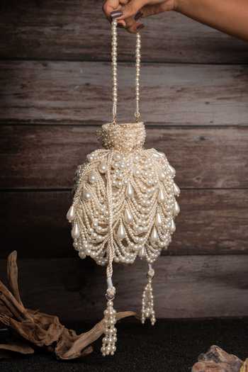 Buy_Nayaab By Sonia_Gold Pearls Work Velvet Potli Bag _at_Aza_Fashions