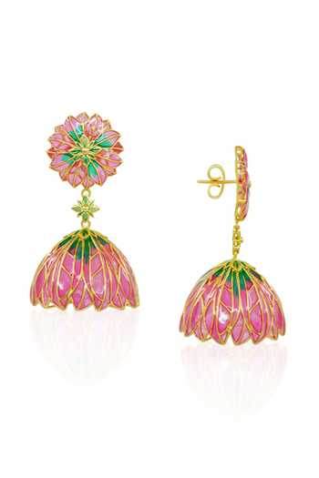 Buy_Manner_Pink Bloom Lotus Jhumki Earrings _Online_at_Aza_Fashions