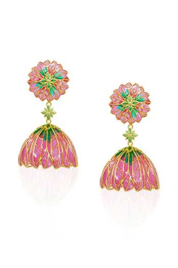 Shop_Manner_Pink Bloom Lotus Jhumki Earrings _at_Aza_Fashions