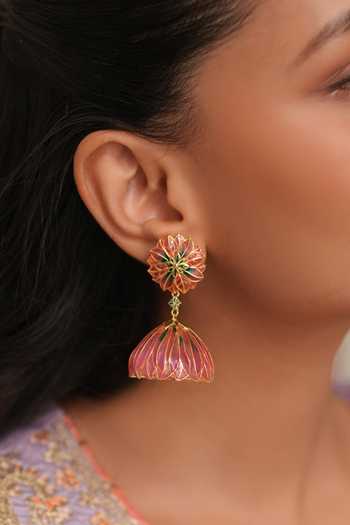 Buy_Manner_Pink Bloom Lotus Jhumki Earrings _at_Aza_Fashions