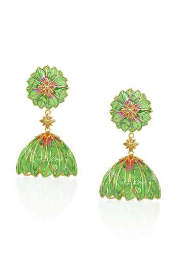 Shop_Manner_Green Bloom Lotus Jhumki Earrings _at_Aza_Fashions