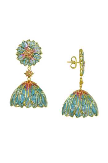Manner_Blue Bloom Lotus Jhumki Earrings _Online_at_Aza_Fashions