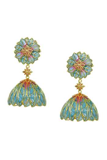 Shop_Manner_Blue Bloom Lotus Jhumki Earrings _at_Aza_Fashions