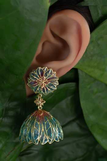 Buy_Manner_Blue Bloom Lotus Jhumki Earrings _at_Aza_Fashions