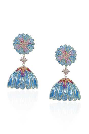 Shop_Manner_Blue Bloom Lotus Jhumki Earrings _at_Aza_Fashions