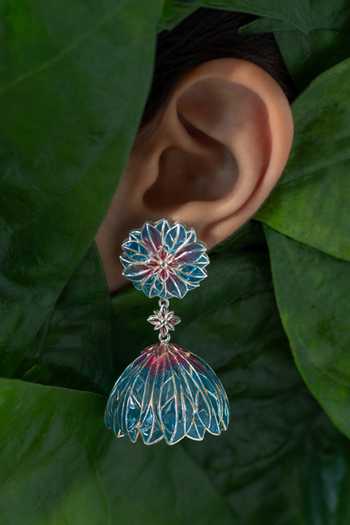 Buy_Manner_Blue Bloom Lotus Jhumki Earrings _at_Aza_Fashions