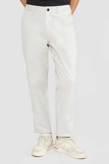 Shop_Perona_Grey Cotton, Spandex Marcos Straight Pant _at_Aza_Fashions