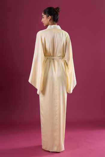 Shop_Amit Aggarwal_Yellow Chiffon Sequins V-neck Embellished Kaftan _at_Aza_Fashions
