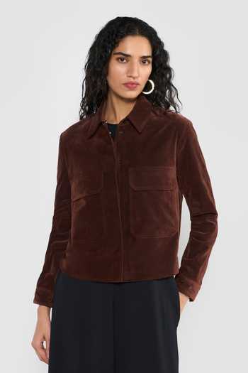 Buy_Perona_Rust Cotton, Polyester, Rayon, Polyurethane Kaylani Cropped Jacket _at_Aza_Fashions