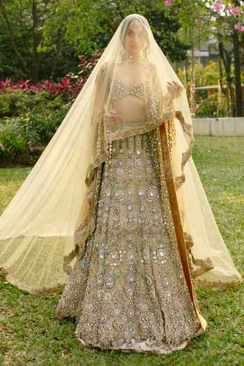 Buy_Itrh_Pink Organza Sequins, Stones, Mirrors Mrigakshi Embroidered Lehenga With Blouse _at_Aza_Fashions