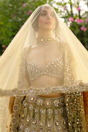 Itrh_Pink Organza Sequins, Stones, Mirrors Mrigakshi Embroidered Lehenga With Blouse _Online