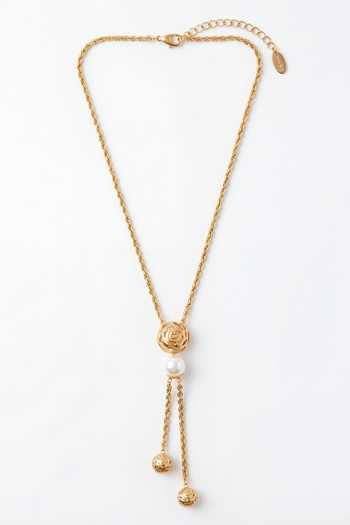 Buy_Mnsh_White Pearls Rosette Lariat Necklace _at_Aza_Fashions