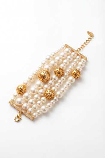 Shop_Mnsh_White Pearls Rosee Vine Bracelet _at_Aza_Fashions