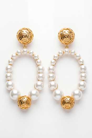 Shop_Mnsh_White Pearls Hepburn Cascade Earrings _at_Aza_Fashions
