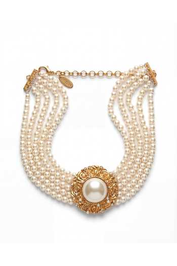 Buy_Mnsh_White Pearls Audrey Bloom Embellished Choker _at_Aza_Fashions