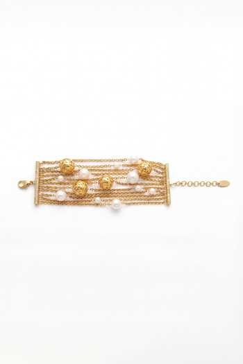 Mnsh_Gold Plated Pearls Rosee Bloom Bracelet _Online_at_Aza_Fashions
