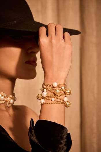 Shop_Mnsh_Gold Plated Pearls Rosee Bloom Bracelet _at_Aza_Fashions