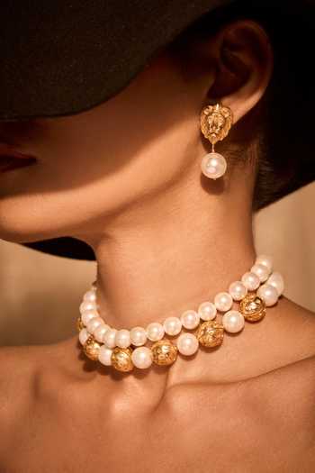 Shop_Mnsh_White Pearls Lion Shaped Earrings _Online_at_Aza_Fashions