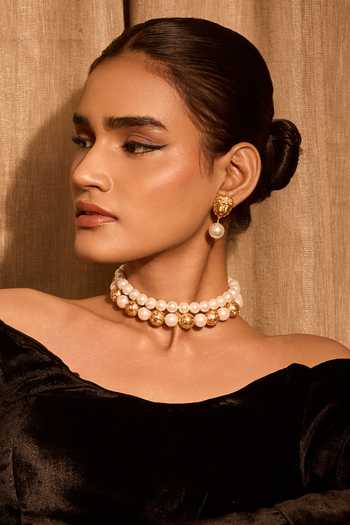 Shop_Mnsh_White Pearls Lion Shaped Earrings _at_Aza_Fashions