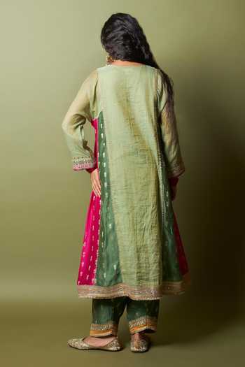 Shop_Pants And Pajamas_Green Chanderi Silk Embroidery Ratna Pratha Salwar _at_Aza_Fashions