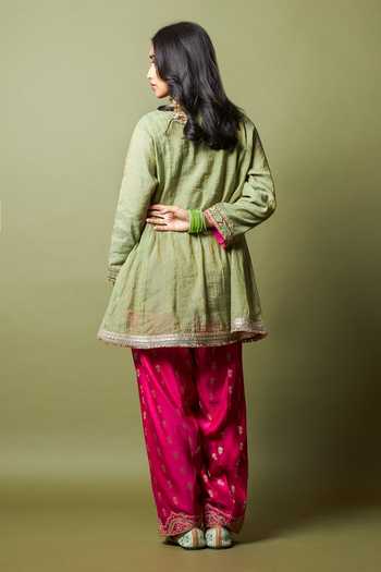 Shop_Pants And Pajamas_Green , Organza, Embroidery, Zari Kamalya Kurta Set _at_Aza_Fashions