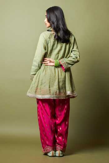 Shop_Pants And Pajamas_Pink Chanderi Silk Embroidery Kamalya Salwar _at_Aza_Fashions