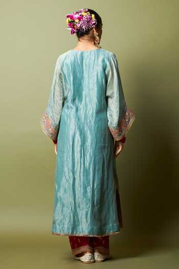Shop_Pants And Pajamas_Pink Silk, Chanderi Embroidery Neelam Riwaaz Salwar _at_Aza_Fashions