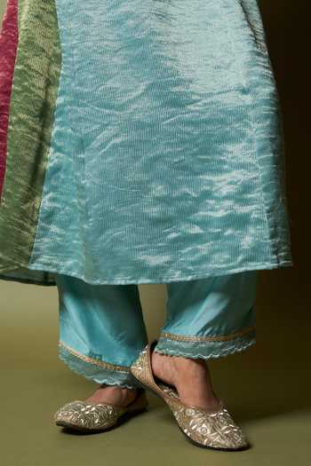Shop_Pants And Pajamas_Multi Color Chanderi, Silk, Cotton Embroidery, Zari, Lace Firoza Kurta Set 