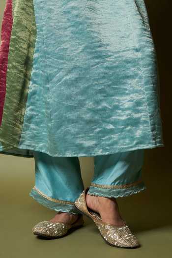 Shop_Pants And Pajamas_Multi Color Chanderi, Silk, Cotton Embroidery, Zari Firoza Kurta And Pant Set _Online_at_Aza_Fashions