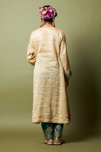 Shop_Pants And Pajamas_Green Silk, Cotton Embroidery Chand Moti Salwar _at_Aza_Fashions