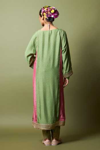 Shop_Pants And Pajamas_Multi Color Silk, Modal, Chanderi Embroidery, Zari, Lace Round Zewara Kurta Set _at_Aza_Fashions