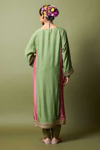 Shop_Pants And Pajamas_Green Silk, Modal Embroidery Zewara Salwar _at_Aza_Fashions