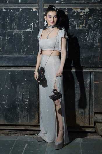 Shop_Itrh_Silver Net Crystals Square Neck Sparkling Embroidered Skirt And Top Set _Online_at_Aza_Fashions