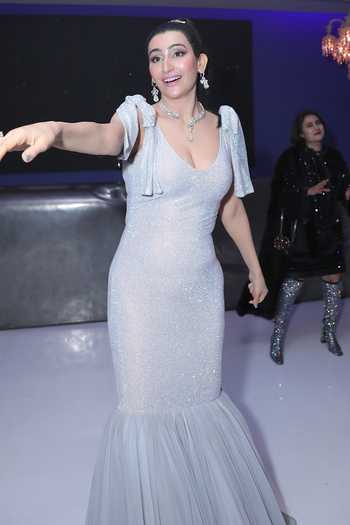 Itrh_Silver Net Crystals V-neck Embellished Fishcut Gown _Online_at_Aza_Fashions