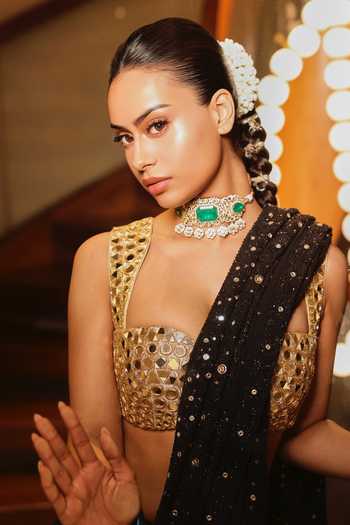 Shop_Itrh_Black Embroidery, Mirrors Square Neck Rohini Chikankari Lehenga Set _Online_at_Aza_Fashions
