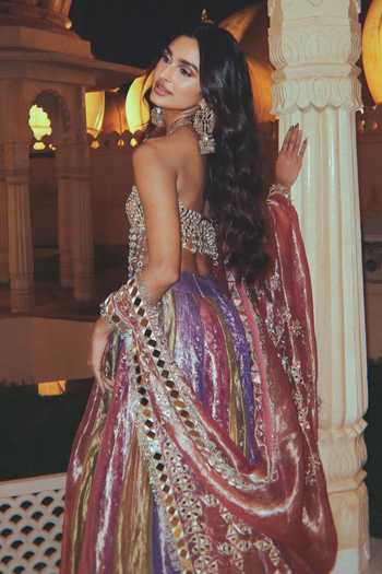 Itrh_Green Net, Tissue Mirrors, Gota Patti Halter Neck Rangratna Panelled Lehenga Set _at_Aza_Fashions