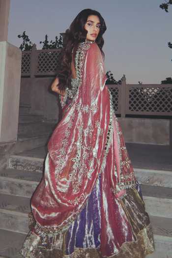 Shop_Itrh_Green Net, Tissue Mirrors, Gota Patti Halter Neck Rangratna Panelled Lehenga Set _at_Aza_Fashions