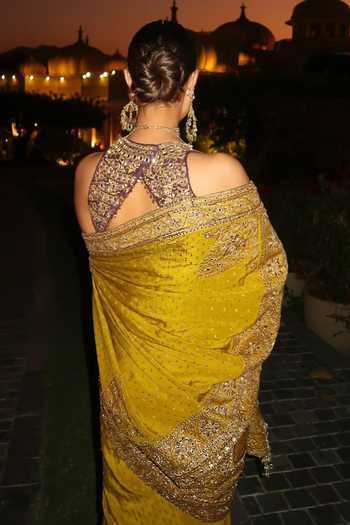 Shop_Itrh_Yellow Silk, Crepe Zari, Stones, Mirrors, Arundhati Saree With Blouse _at_Aza_Fashions