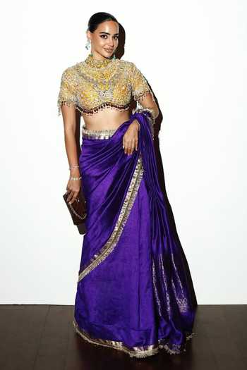 Buy_Itrh_Purple Silk, Tussar Beads, Vasudhara Saree With Embroidered Jadaau Blouse _at_Aza_Fashions