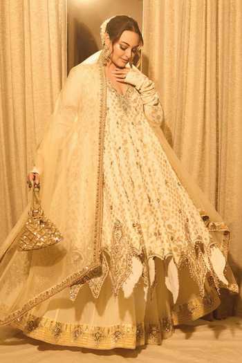 Shop_Itrh_Ivory Georgette, Brocade, Organza Embroidery, Zari Noor-e-zari Anarkali Set _at_Aza_Fashions